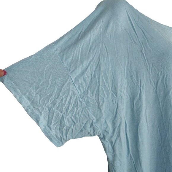 Piko 1988 Oversize Lagenlook Blue Knit Top Women Size M Short Sleeve Boatneck - Picture 3 of 8